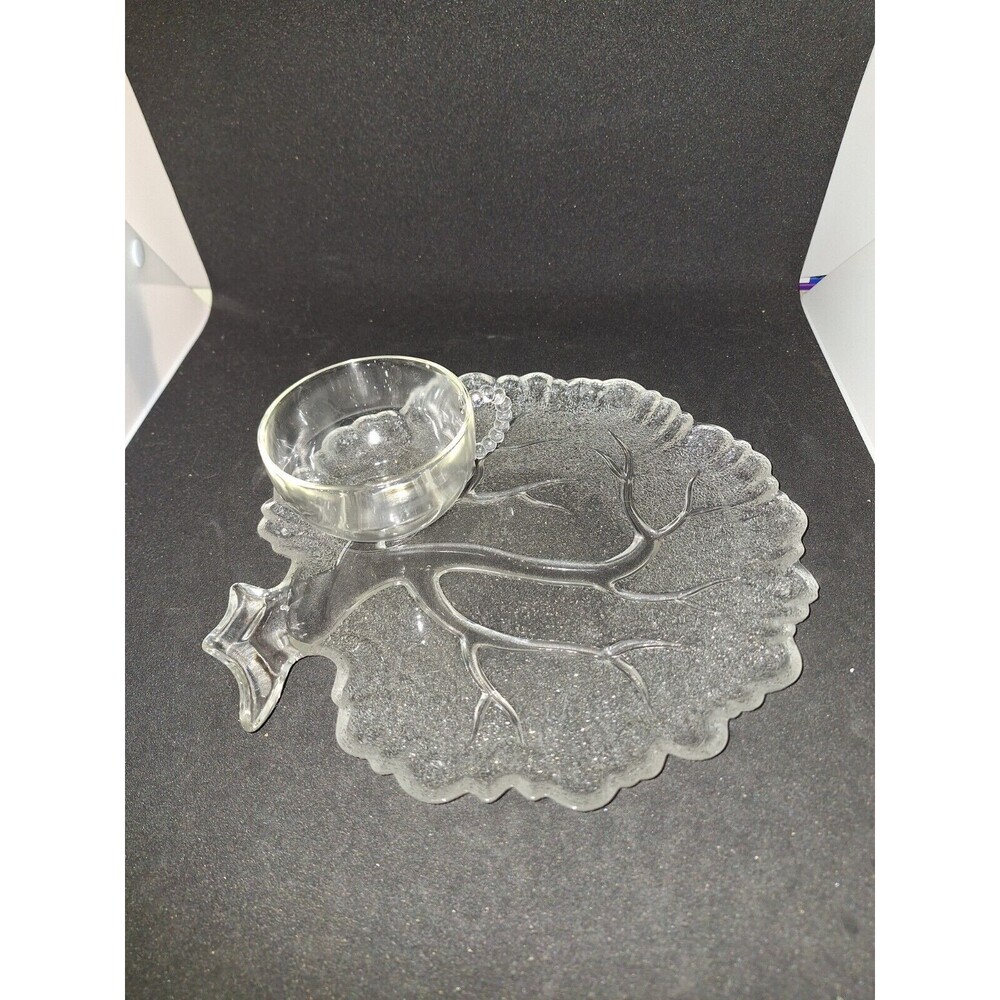 Vintage Hazel Atlas "Tree of Life" Clear Glass Snack Plate and Cup Set Of 4